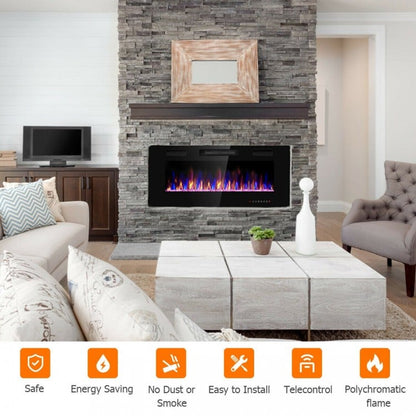 42 Inch Recessed Ultra Thin Electric Fireplace with Timer & Adjustable Heat