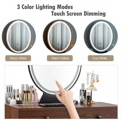 Industrial Vanity Makeup Table with LED Light & 3 Adjustable Color Modes – Walnut