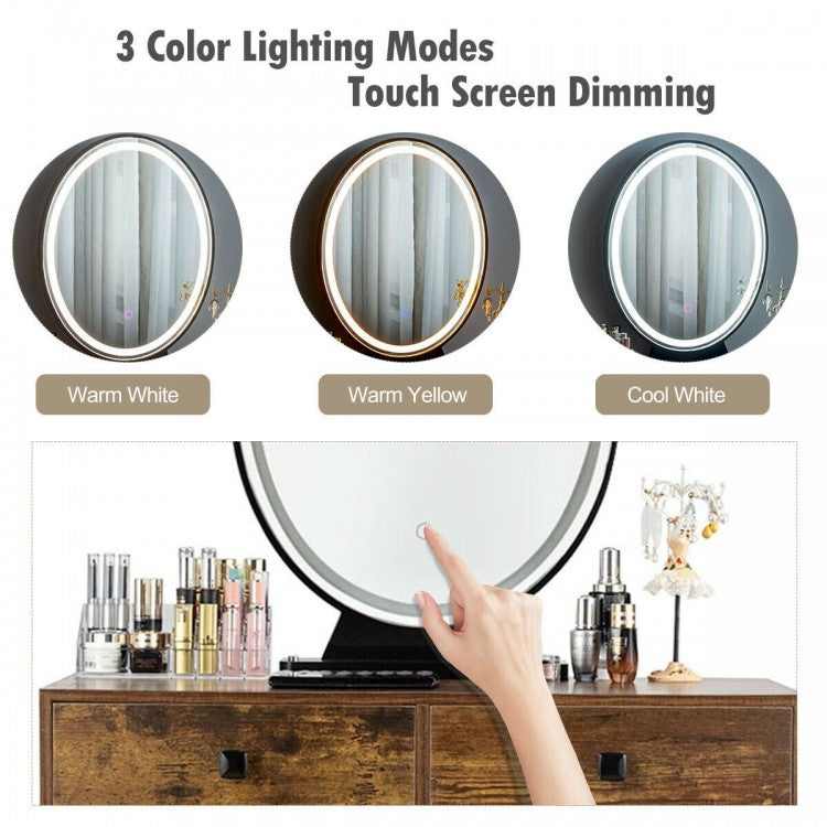 Industrial Vanity Makeup Table with LED Light & 3 Adjustable Color Modes – Rustic Brown