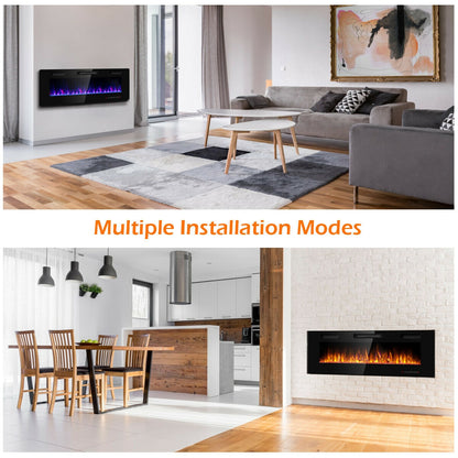 50 Inch Ultra Slim Recessed Electric Fireplace with Adjustable Timer