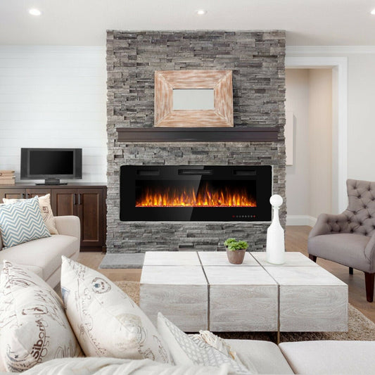 50 Inch Ultra Slim Recessed Electric Fireplace with Adjustable Timer