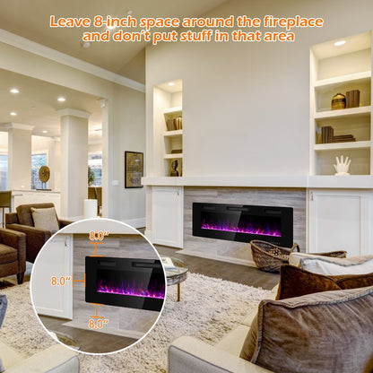 50 Inch Ultra Slim Recessed Electric Fireplace with Adjustable Timer