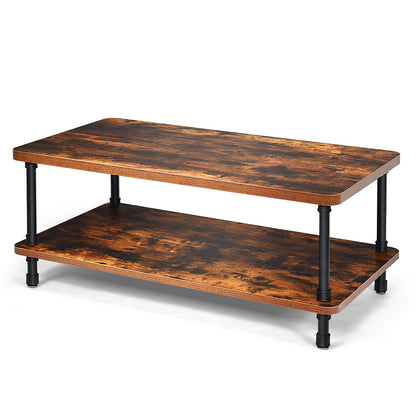 Vintage Style Coffee Table with Metal Frame and Two Storage Levels