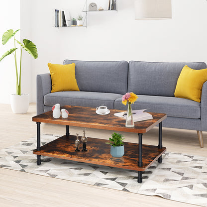 Vintage Style Coffee Table with Metal Frame and Two Storage Levels