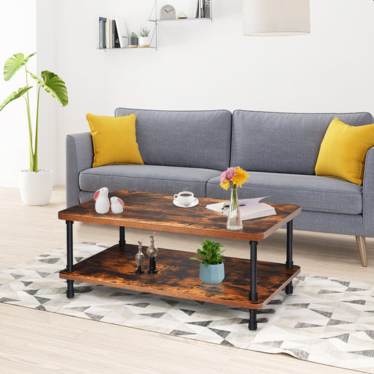Vintage Style Coffee Table with Metal Frame and Two Storage Levels