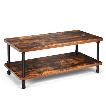 Vintage Style Coffee Table with Metal Frame and Two Storage Levels