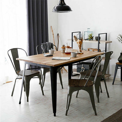 Set of 4 Industrial Metal Dining Chairs with Wood Seat - Gunmetal