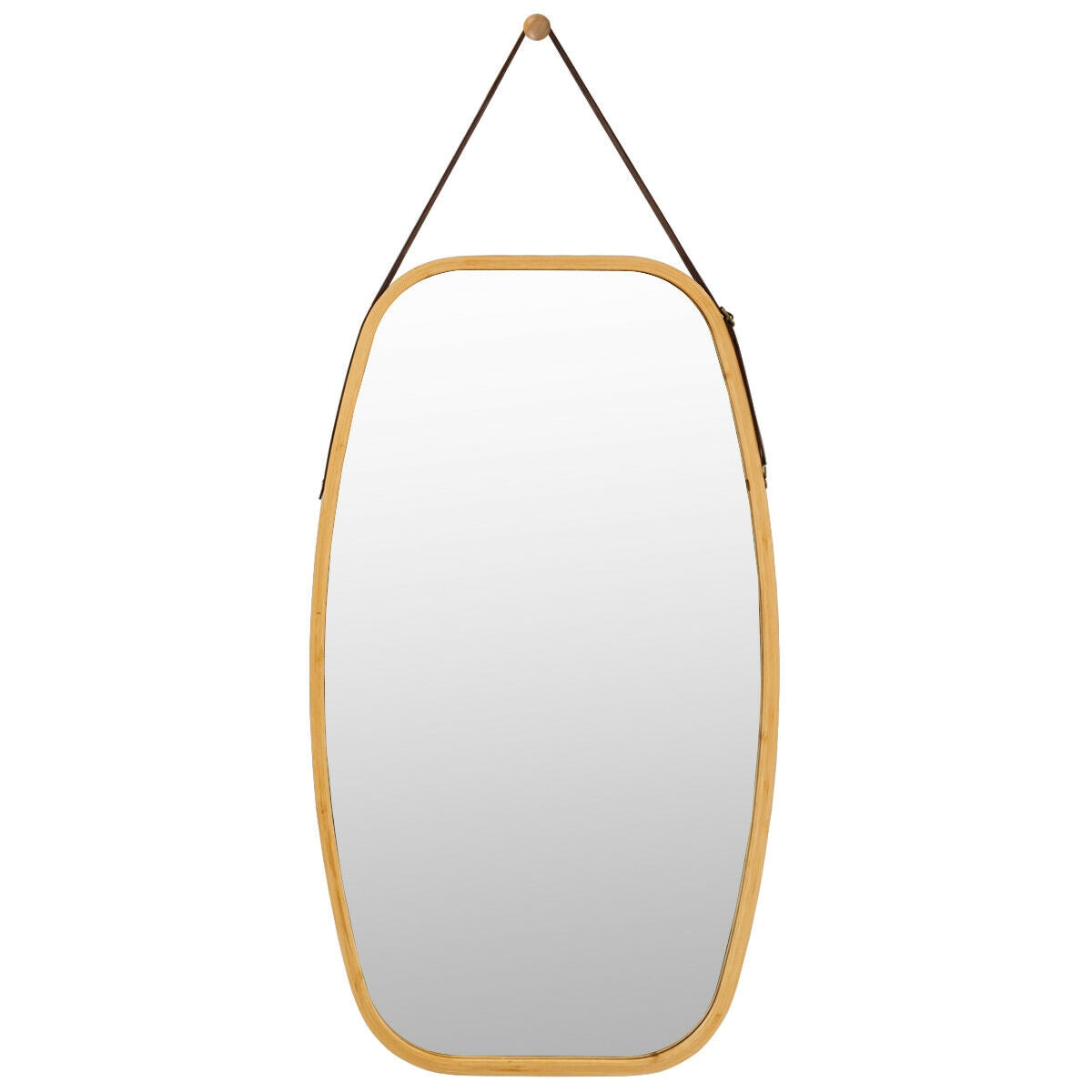 30 Inch Modern Bamboo Framed Wall Mirror with Adjustable Leather Strap