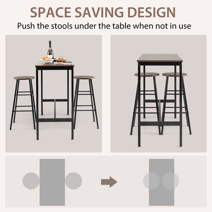 3 Piece Bar Height Dining Set with Table and 2 Stools for Kitchen or Apartment Use
