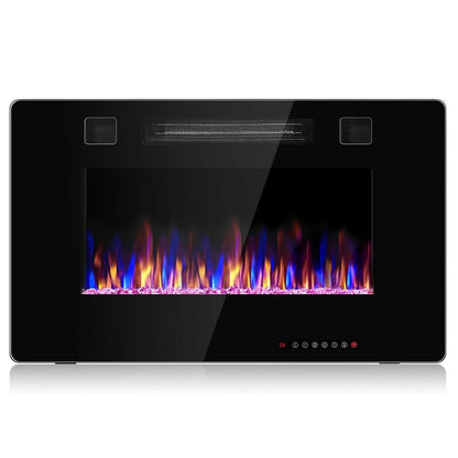 30 Inch Recessed Ultra Thin Electric Fireplace Heater with Tempered Glass Front