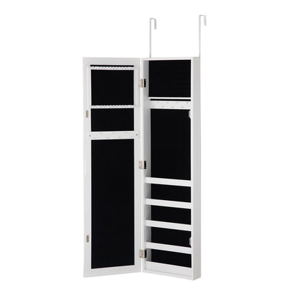 Wall & Door Mounted Jewelry Cabinet with Full-Length Mirror and Lockable Storage, White MDF