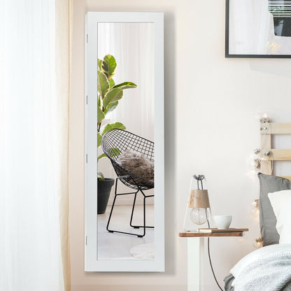 Wall & Door Mounted Jewelry Cabinet with Full-Length Mirror and Lockable Storage, White MDF