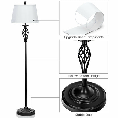 Elegant 3 Piece Lamp Set with 2 Table Lamps and 1 Floor Lamp Featuring Fabric Shades