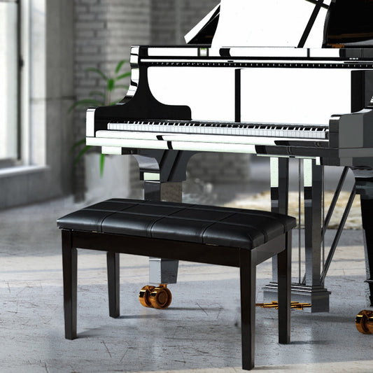 Double Duet Piano Bench with Storage and PU Leather Upholstery Solid Wood Frame - Black