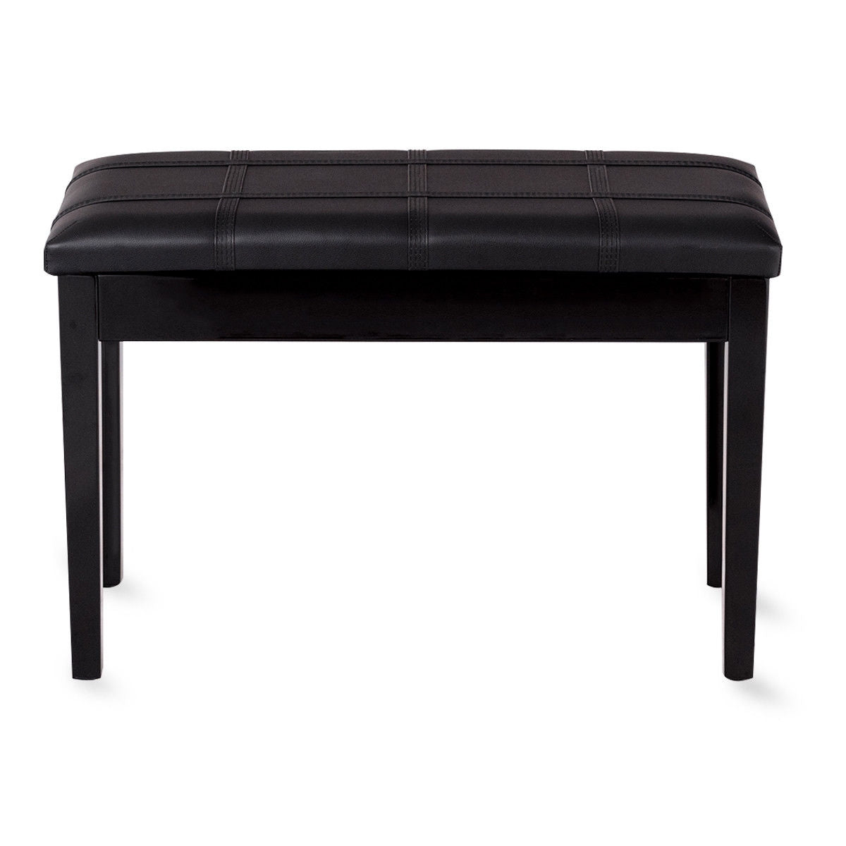 Double Duet Piano Bench with Storage and PU Leather Upholstery Solid Wood Frame - Black