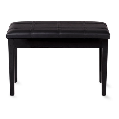 Double Duet Piano Bench with Storage and PU Leather Upholstery Solid Wood Frame - Black