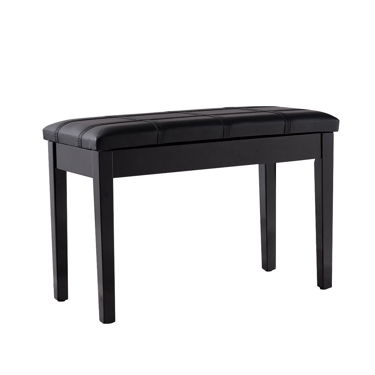 Double Duet Piano Bench with Storage and PU Leather Upholstery Solid Wood Frame - Black