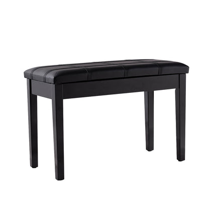 Double Duet Piano Bench with Storage and PU Leather Upholstery Solid Wood Frame - Black