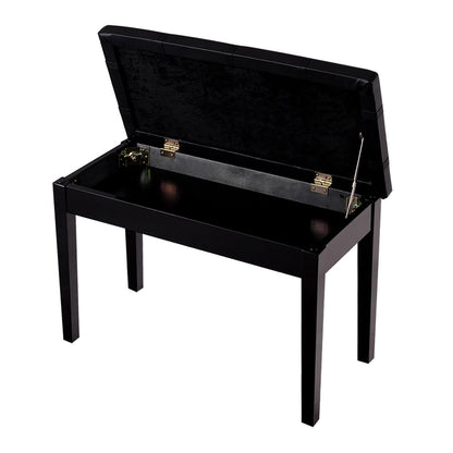 Double Duet Piano Bench with Storage and PU Leather Upholstery Solid Wood Frame - Black