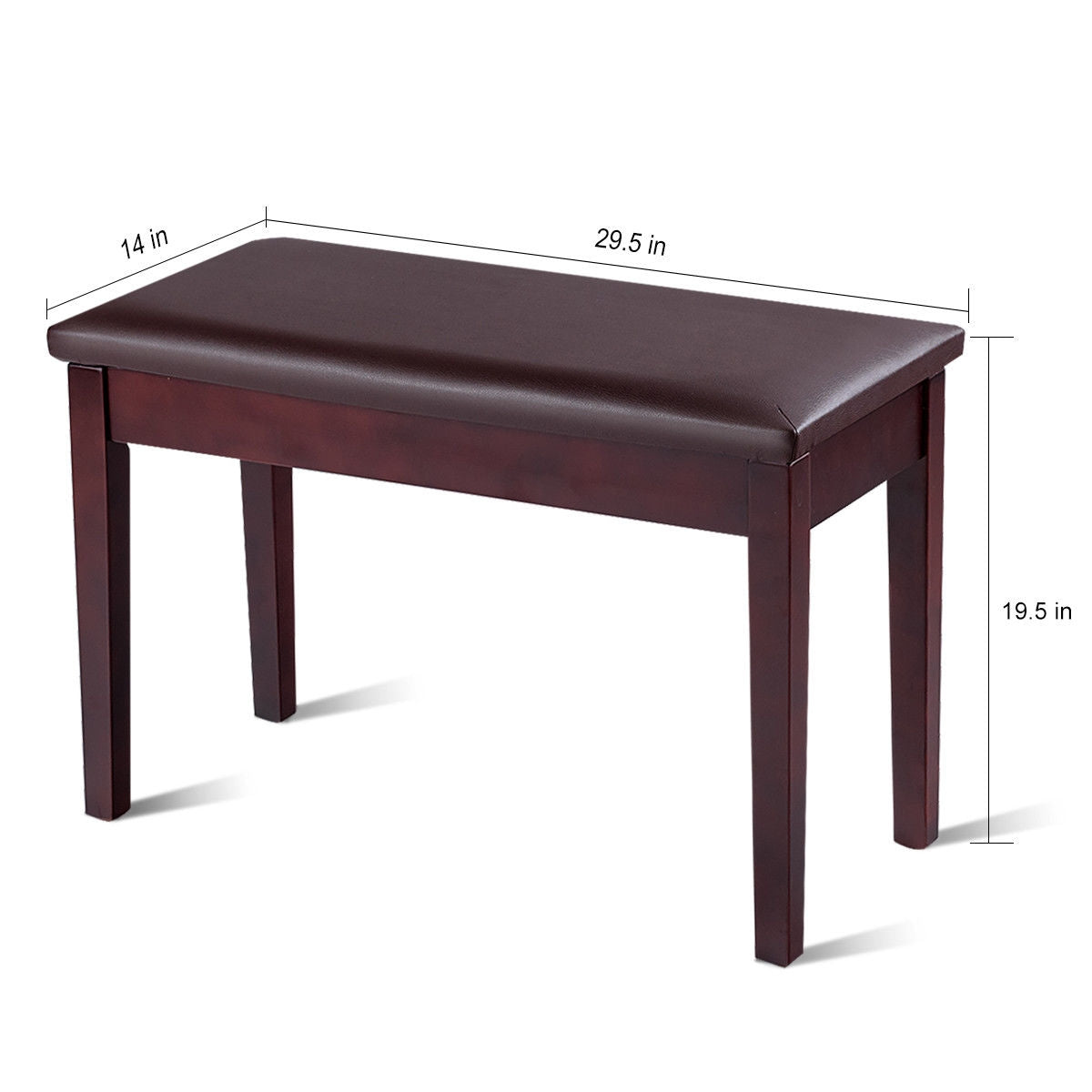 Comfortable PU Leather Piano Bench with Sturdy Solid Wood Base for Keyboard - Brown