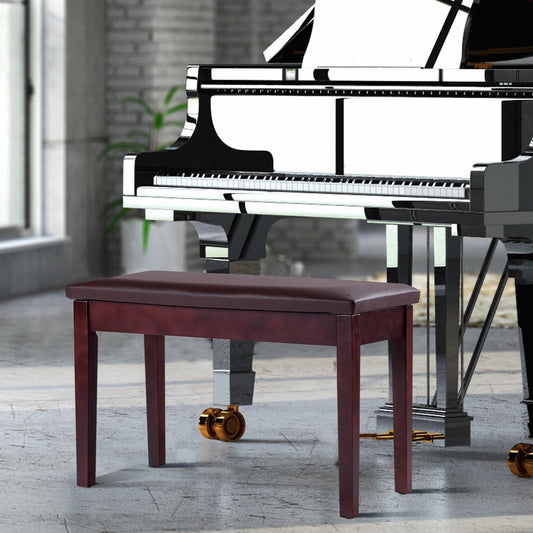 Comfortable PU Leather Piano Bench with Sturdy Solid Wood Base for Keyboard - Brown