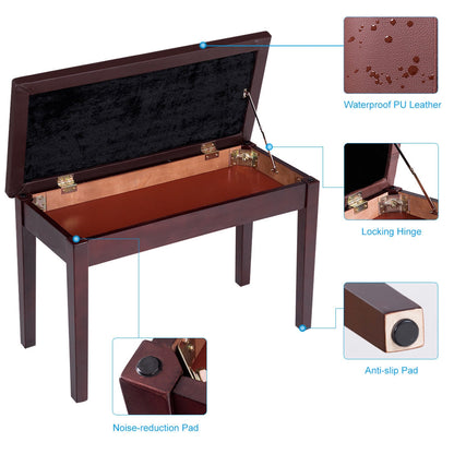 Comfortable PU Leather Piano Bench with Sturdy Solid Wood Base for Keyboard - Brown