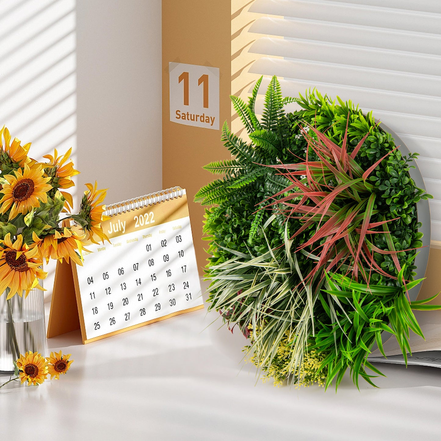 Set of 2 Square Framed Lifelike Artificial Greenery Panels for Indoor & Outdoor Decor