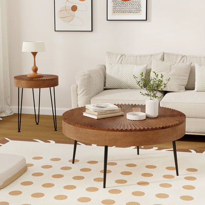 Boho Nesting Coffee Table Set of 2 with Solid Pine Wood Tops and Sturdy Metal Legs