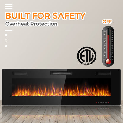 60 Inch Ultra Slim Electric Fireplace with Dual Heat Settings