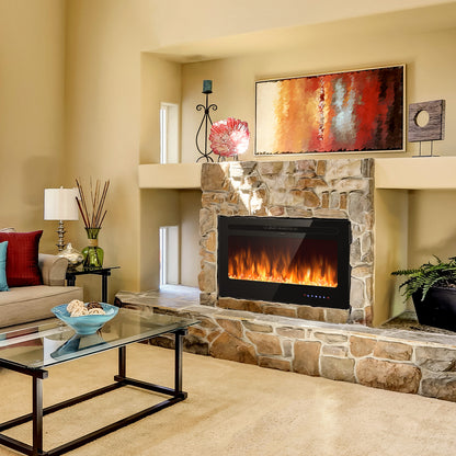36 Inch Wall Mounted Electric Fireplace Insert with Timer
