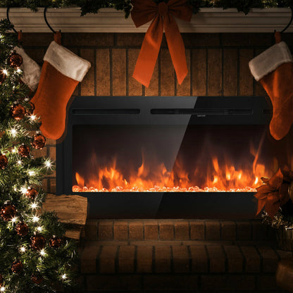 50 Inch Wall Mounted/Recessed Electric Fireplace Insert with Adjustable Brightness