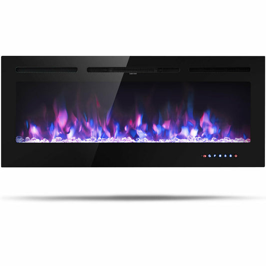 50 Inch Wall Mounted/Recessed Electric Fireplace Insert with Adjustable Brightness