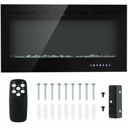 40 Inch Recessed Electric Fireplace with Thermostat & Multi Color Flames