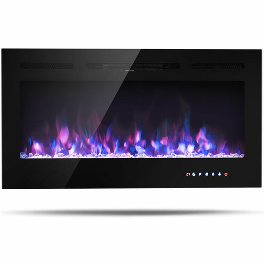 40 Inch Recessed Electric Fireplace with Thermostat & Multi Color Flames
