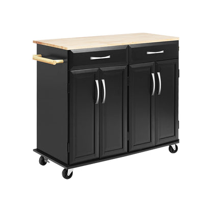 Kitchen Island Cart with Rubber Wood Top and Lockable Rolling Wheels, Black