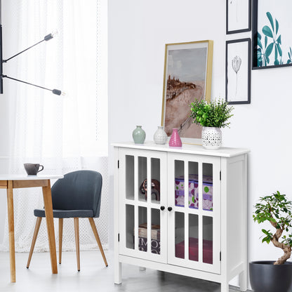 Modern Glass Door Buffet Cabinet with Adjustable Shelves and Storage Drawers - White