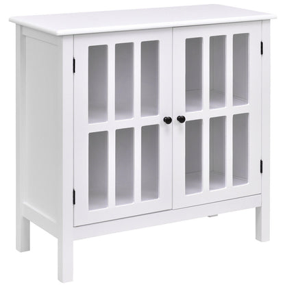 Modern Glass Door Buffet Cabinet with Adjustable Shelves and Storage Drawers - White
