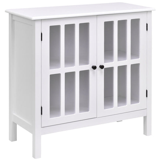 Modern Glass Door Buffet Cabinet with Adjustable Shelves and Storage Drawers - White
