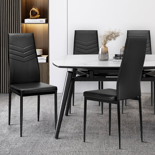 Set of 4 Ergonomic High Back Dining Chairs with PVC Leather Upholstery and Non-Slip Foot Pads