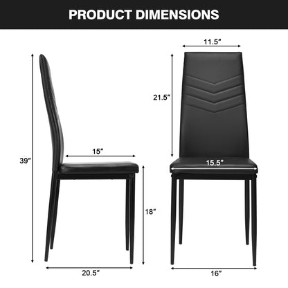 Set of 4 Ergonomic High Back Dining Chairs with PVC Leather Upholstery and Non-Slip Foot Pads
