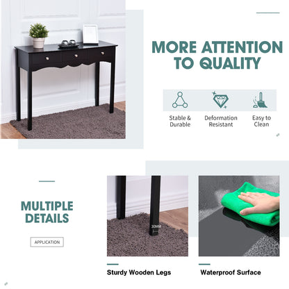 Elegant 3-Drawer Console Table for Entryway, Hallway, or Living Room – Black Finish