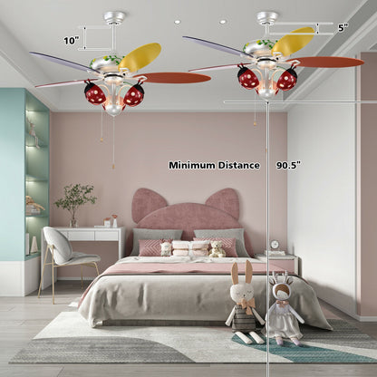 52 Inch Beetle Ceiling Fan for Kids with Colorful Blades & Pull Chain Control