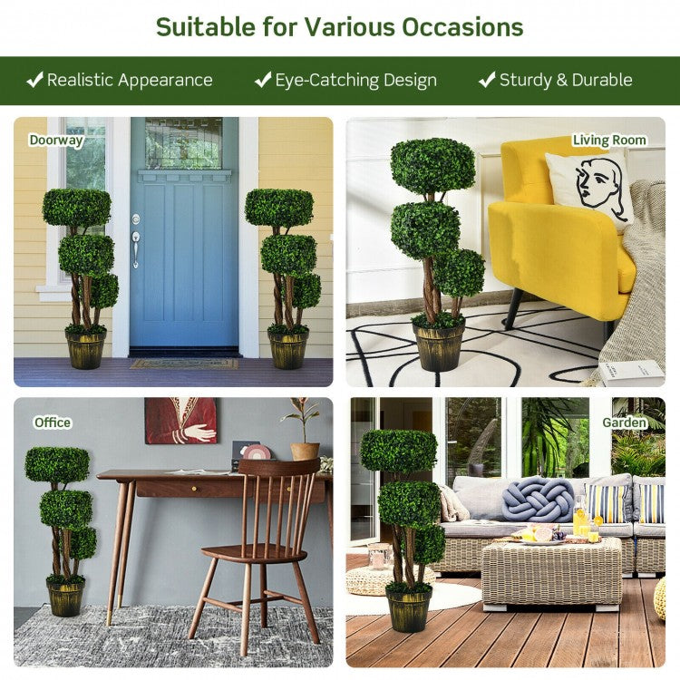 36 Inch Realistic Artificial Boxwood Topiary Tree – UV Protected for Indoor & Outdoor Decor