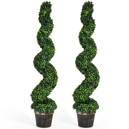 Set of 2 – 4ft Artificial Spiral Boxwood Topiary Trees for Indoor/Outdoor Spaces