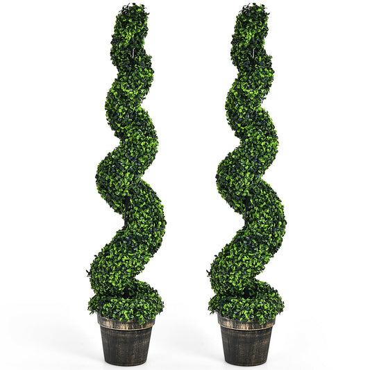 Set of 2 – 4ft Artificial Spiral Boxwood Topiary Trees for Indoor/Outdoor Spaces