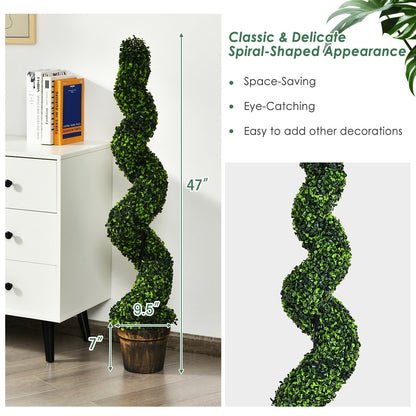 Set of 2 – 4ft Artificial Spiral Boxwood Topiary Trees for Indoor/Outdoor Spaces