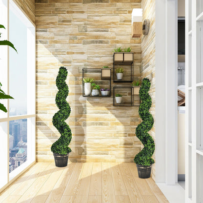 Set of 2 – 4ft Artificial Spiral Boxwood Topiary Trees for Indoor/Outdoor Spaces