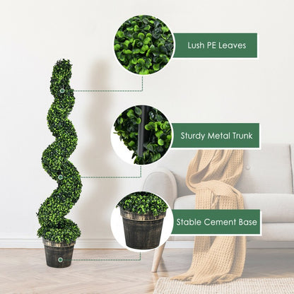 Set of 2 – 4ft Artificial Spiral Boxwood Topiary Trees for Indoor/Outdoor Spaces