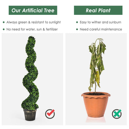 Set of 2 – 4ft Artificial Spiral Boxwood Topiary Trees for Indoor/Outdoor Spaces