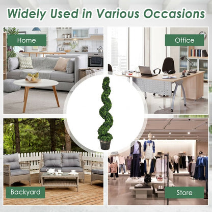 Set of 2 – 4ft Artificial Spiral Boxwood Topiary Trees for Indoor/Outdoor Spaces
